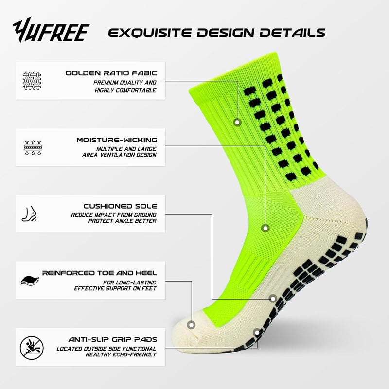 Yufree Men's Soccer Socks Anti Slip Non Slip Grip Pads for Football Basketball Sports Grip Socks, 4 Pair - Image 2