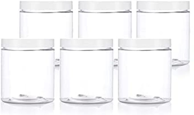 BAKEFAT INDIA 12 PACK CLEAR PLASTIC STORAGE FAVOR JARS WIDE-MOUTH PLASTIC CONTAINERS WITH LIDS FOR SPRINKLES AND EDIBLES-TRANSPARENT WHITE-100 GRAM STORAGE CAPACITY