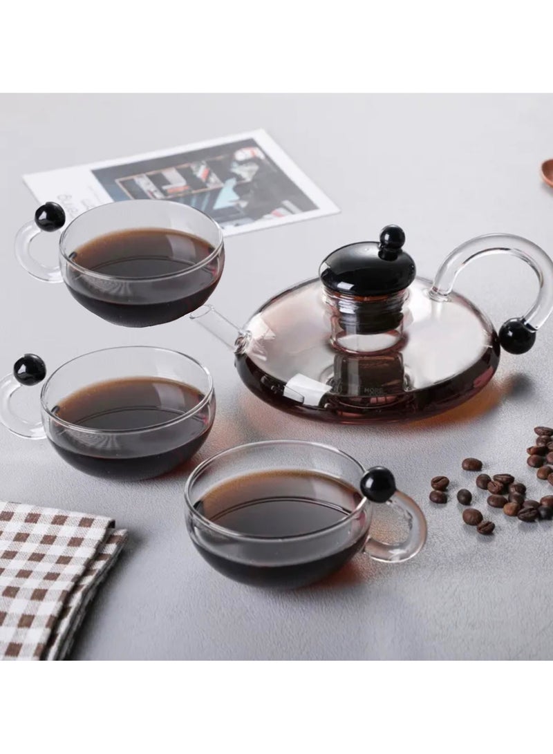 Classic Teapot Set with Removable Infuser and 3 Cups, Stovetop Safe (600ml)  - Image 1