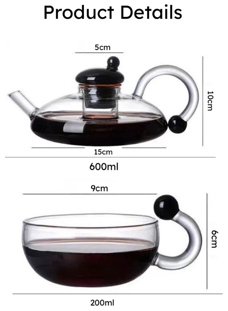 Classic Teapot Set with Removable Infuser and 3 Cups, Stovetop Safe (600ml)  - Image 2