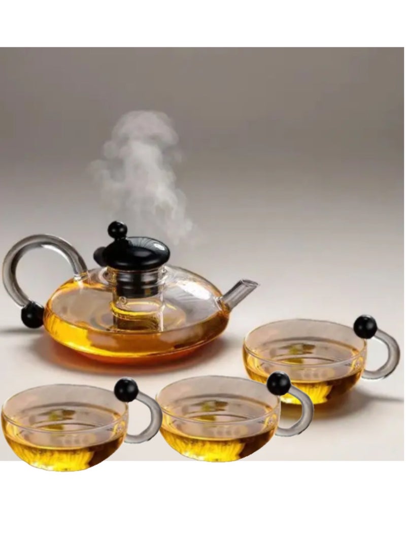 Classic Teapot Set with Removable Infuser and 3 Cups, Stovetop Safe (600ml)  - Image 4