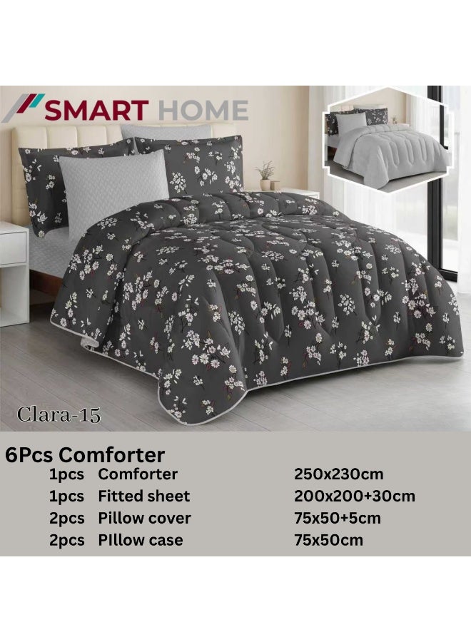SMART HOME Double Bed Set with Luxurious Filling, 6 Pieces – Includes a Quilted Comforter, Fitted Sheet, 2 Pillowcases, and 2 Square Cushion Covers – Soft and Comfortable Double Bed Set for Sleeping – Suitable for Bedrooms and Hotels – All-Season Sleeping Set – Quilt Size: 250x230 cm – Made of High-Quality Microfiber - Image 2