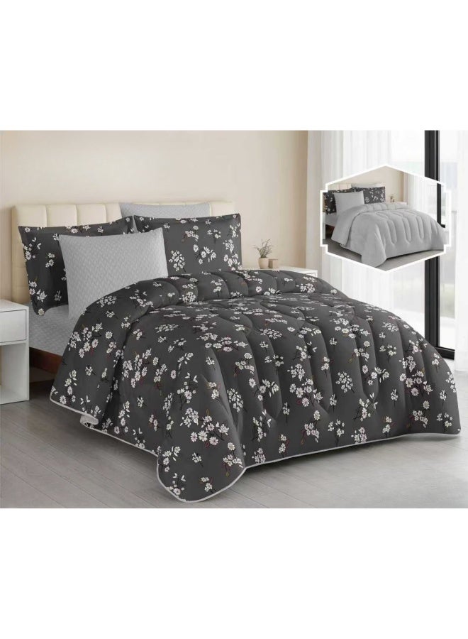 SMART HOME Double Bed Set with Luxurious Filling, 6 Pieces – Includes a Quilted Comforter, Fitted Sheet, 2 Pillowcases, and 2 Square Cushion Covers – Soft and Comfortable Double Bed Set for Sleeping – Suitable for Bedrooms and Hotels – All-Season Sleeping Set – Quilt Size: 250x230 cm – Made of High-Quality Microfiber - Image 1