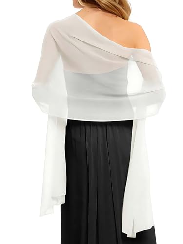CHICGAL Women's Solid Chiffon Scarves Shawls Wraps for Bridal Wedding Party Evening Dress Gifts (White) - Image 1
