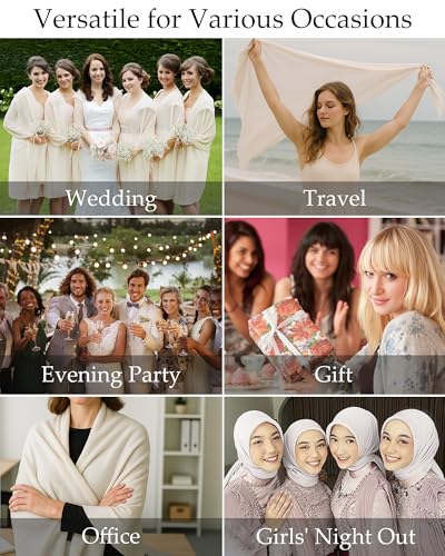 CHICGAL Women's Solid Chiffon Scarves Shawls Wraps for Bridal Wedding Party Evening Dress Gifts (White) - Image 5