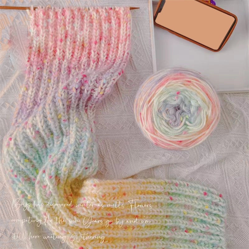 Factory wholesale handmade diy gradient color rainbow sugar scarf line beanie scarf wool ball woven material packageFF-01 FF-01 