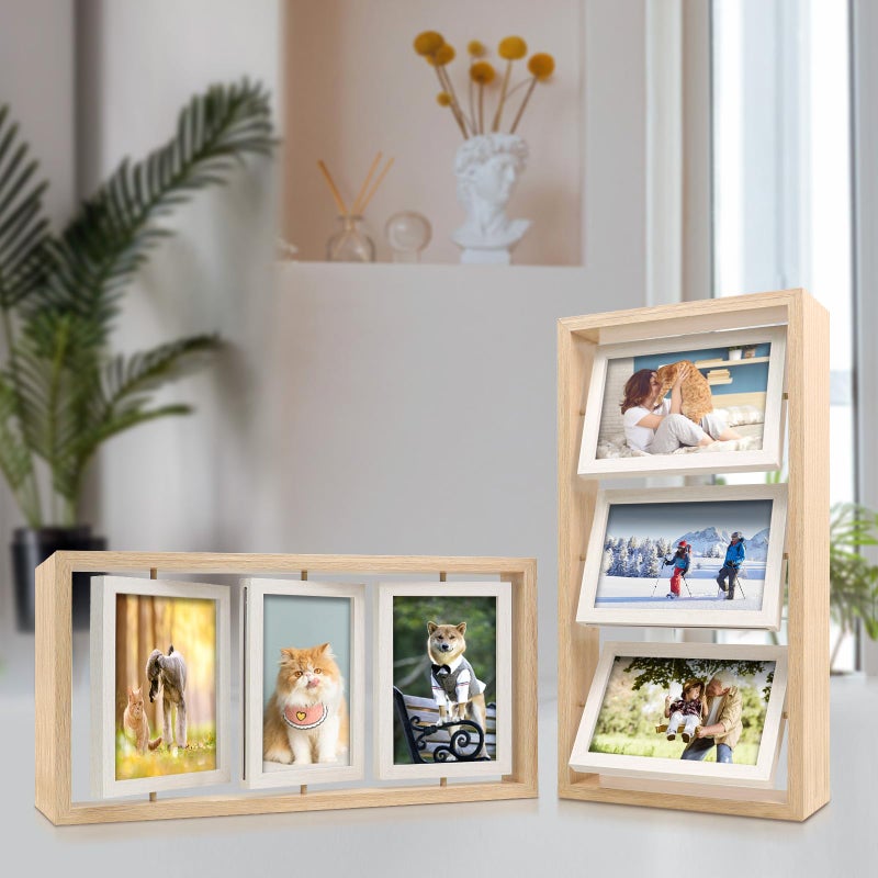 ZEEYUAN 4x6 Rotating Picture Frame Rustic Double Side Family Photo Frame, 4x6 Floating Wooden Picture Frame Vertical Collage Photo frame for Tabletop Display - Image 4