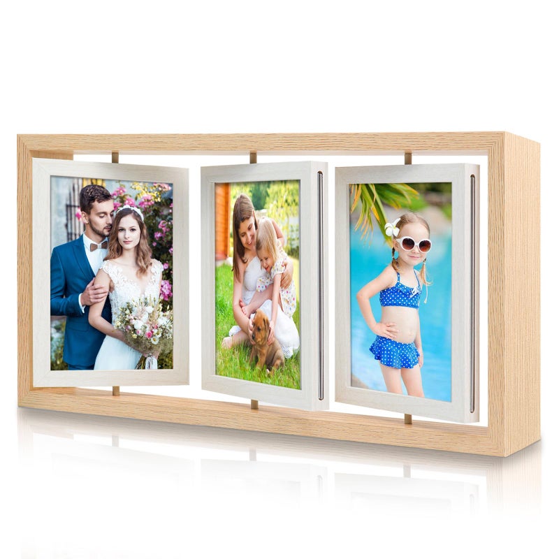 ZEEYUAN 4x6 Rotating Picture Frame Rustic Double Side Family Photo Frame, 4x6 Floating Wooden Picture Frame Vertical Collage Photo frame for Tabletop Display - Image 1
