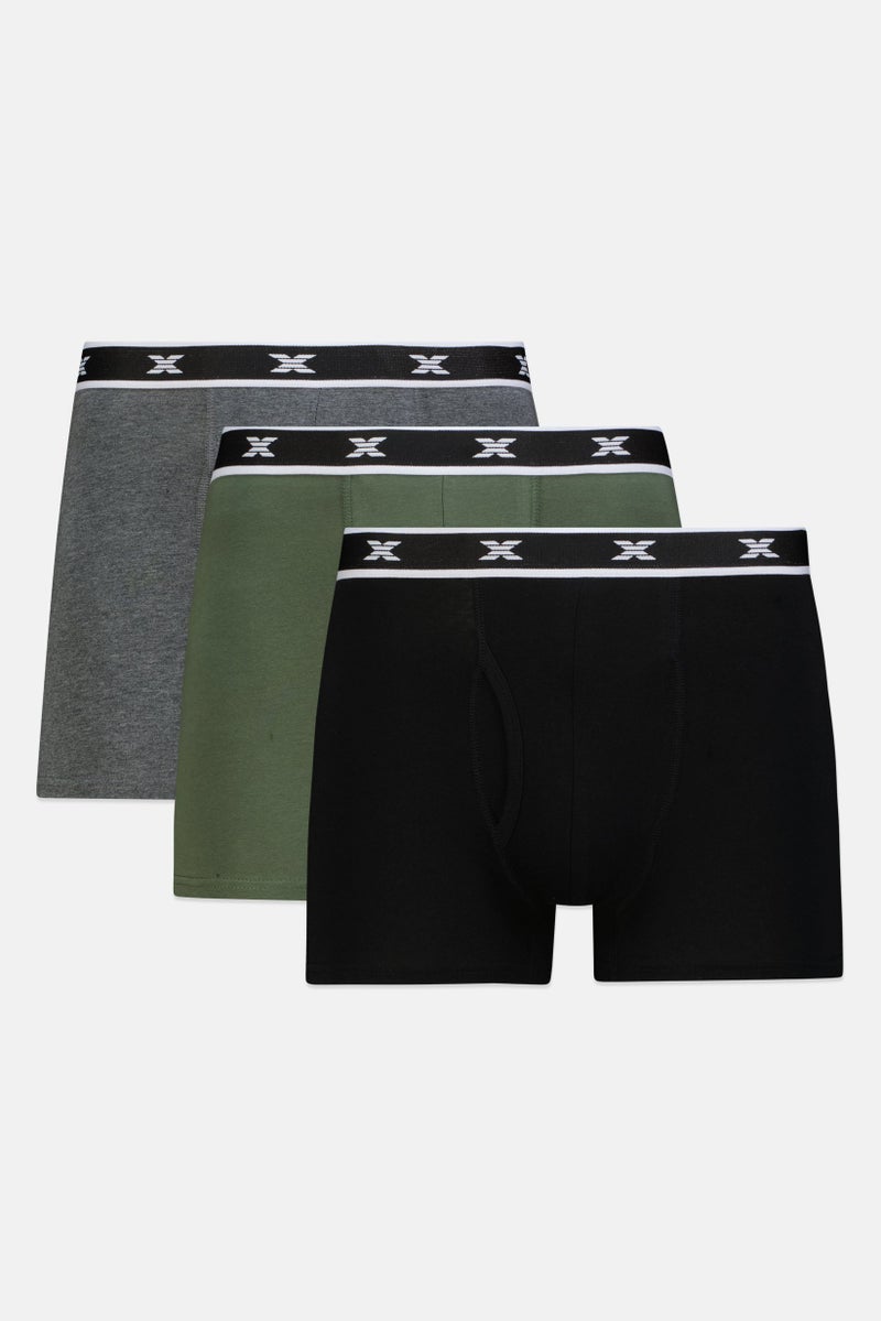 RBX Men 3 Piece Brand Logo Boxer Briefs, Multicolor - Image 1