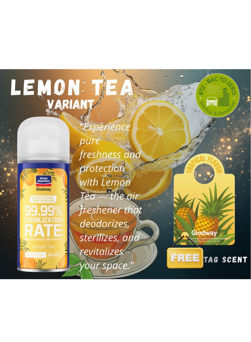 Glodway Car Air Refresher Spray, Odor Eliminator with Lemon Tea Scent, 150 ml - Image 1