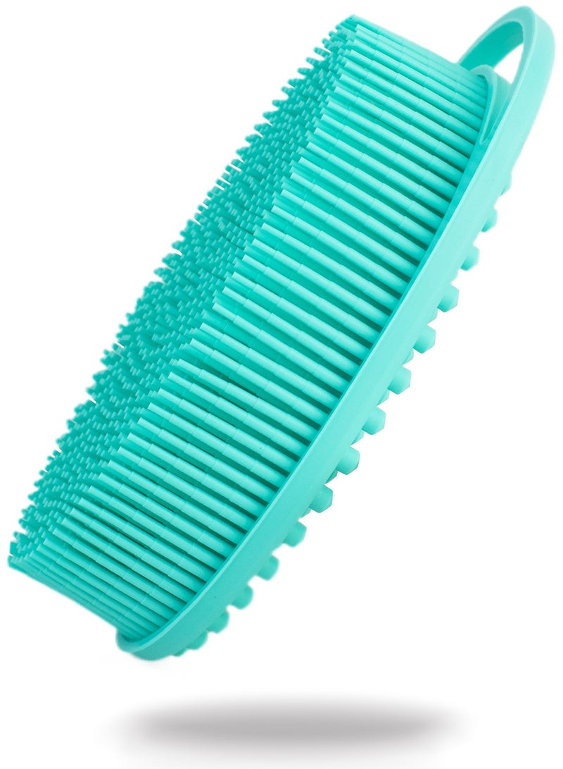 فرشاة جسم سيليكون مزدوجة الجوانب - بشعيرات ناعمة ونتوئات تدليك، مقاس 13.5 × 8 × 3.5 سم (أَخْضَر)