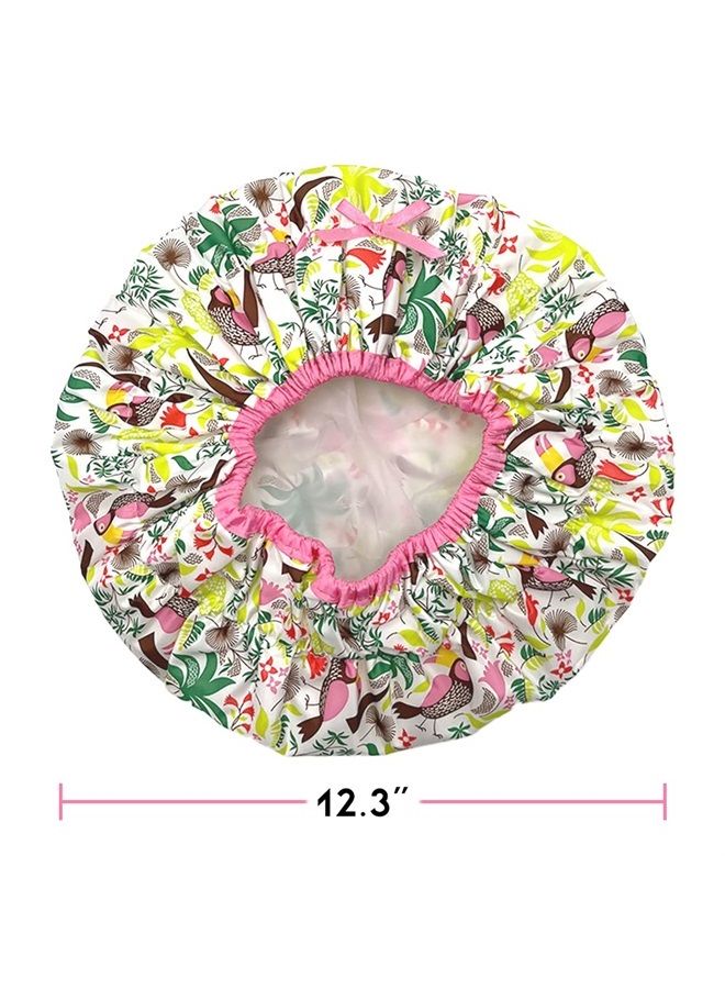 Betty Dain Reusable Shower Cap & Bath Cap & Lined, Oversized Waterproof Shower Caps Large Designed for all Hair Lengths with PEVA Lining & Elastic Band Stretch Hem Hair Hat - Fashionista Tropical - Image 2