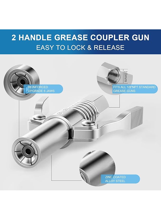 Generic Quick Lock Double Handle Grease Gun Nozzle With 12In Spring Hose And 6 M10 Grease Fittings, 10000 Psi High Pressure, Compatible With All 1/8" Npt Grease Guns, Essential Charging Station Accessories  - Image 3