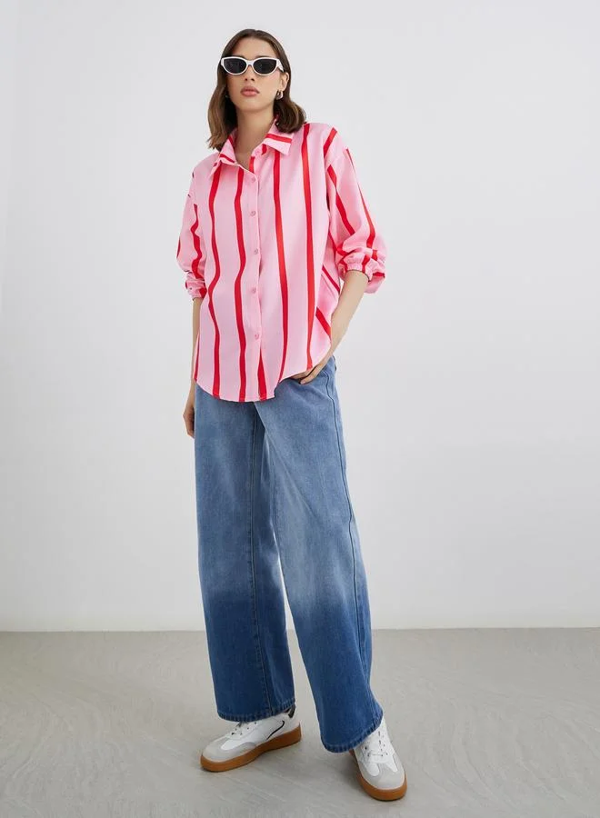 تايك تو Take Two Women Striped Long Sleeve Oversized Shirt