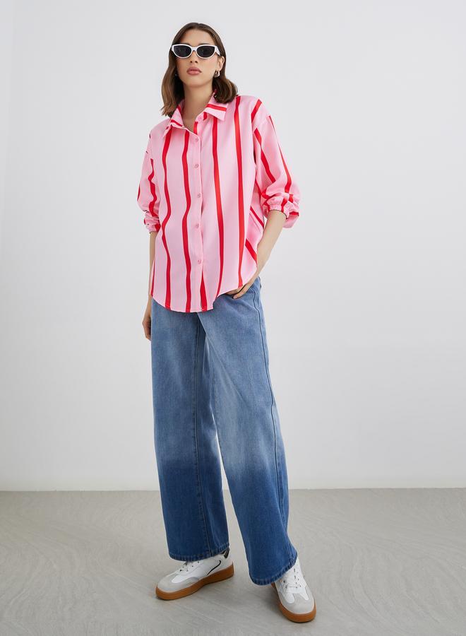 Take Two Women Striped Long Sleeve Oversized Shirt - Image 2