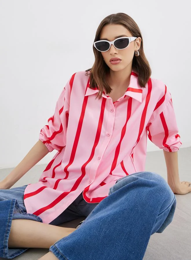 تايك تو Take Two Women Striped Long Sleeve Oversized Shirt
