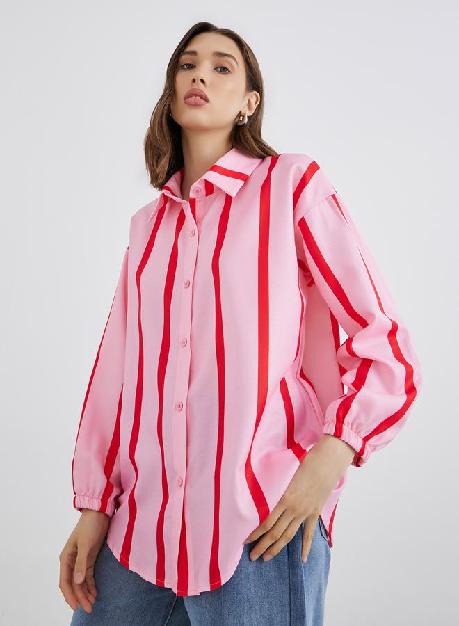 Take Two Women Striped Long Sleeve Oversized Shirt - Image 3