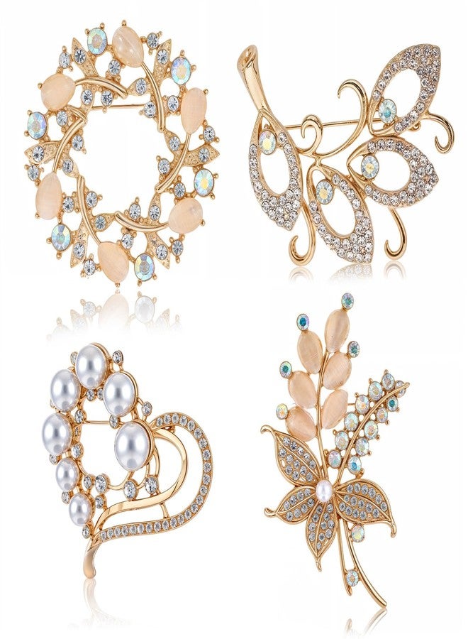 Andibro 4 Pcs Brooches for Women, Simulated Crystal Pearl Rhinestone Brooch Pin Stylish Brooches and Lapel Pins for Bridal Wedding - Image 1