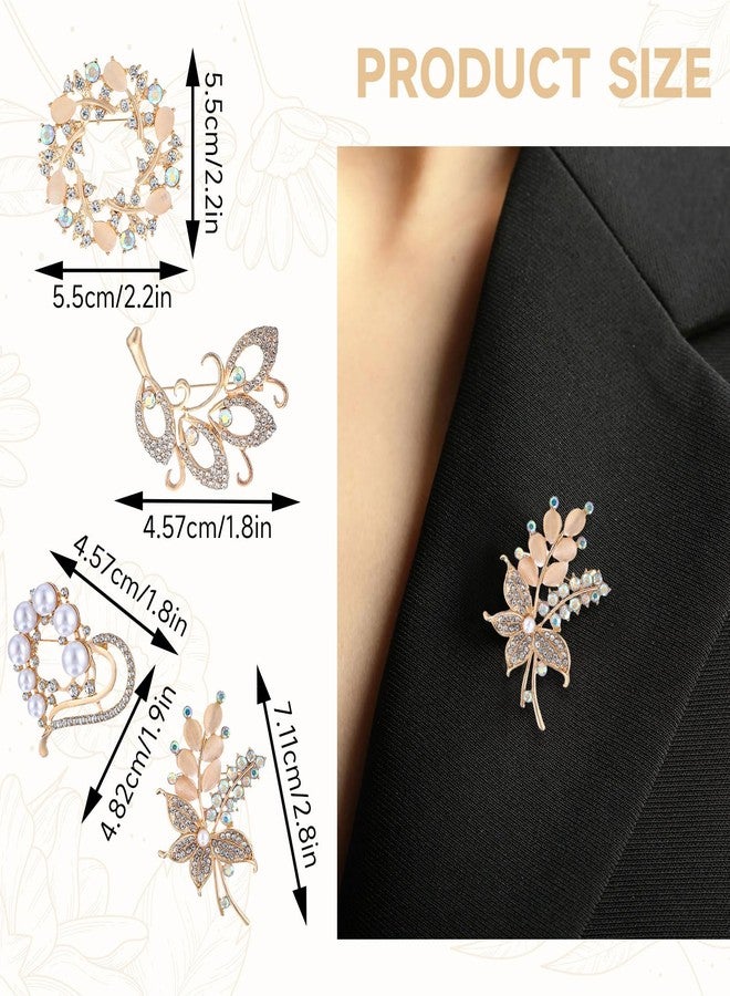 Andibro 4 Pcs Brooches for Women, Simulated Crystal Pearl Rhinestone Brooch Pin Stylish Brooches and Lapel Pins for Bridal Wedding - Image 2