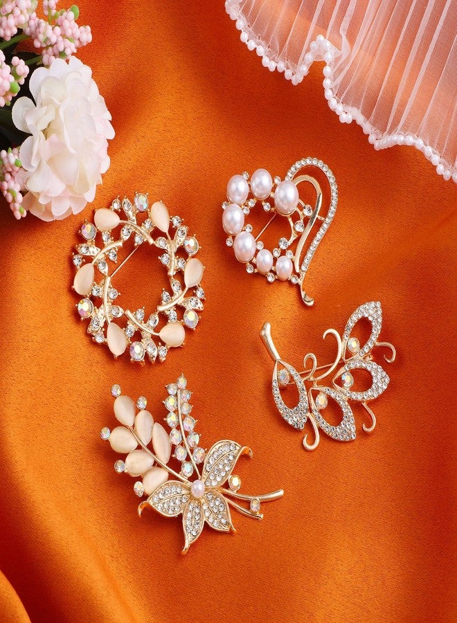 Andibro 4 Pcs Brooches for Women, Simulated Crystal Pearl Rhinestone Brooch Pin Stylish Brooches and Lapel Pins for Bridal Wedding - Image 3