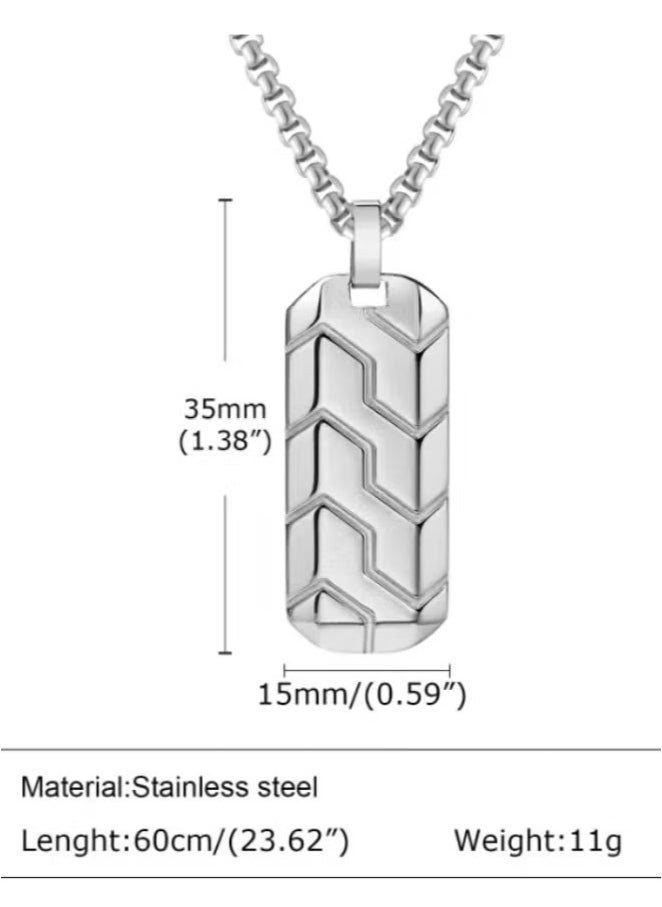 Stainless Steel Geometric Tire Pattern Men's Pendant Necklace (Silver, 60cm)  - Image 5
