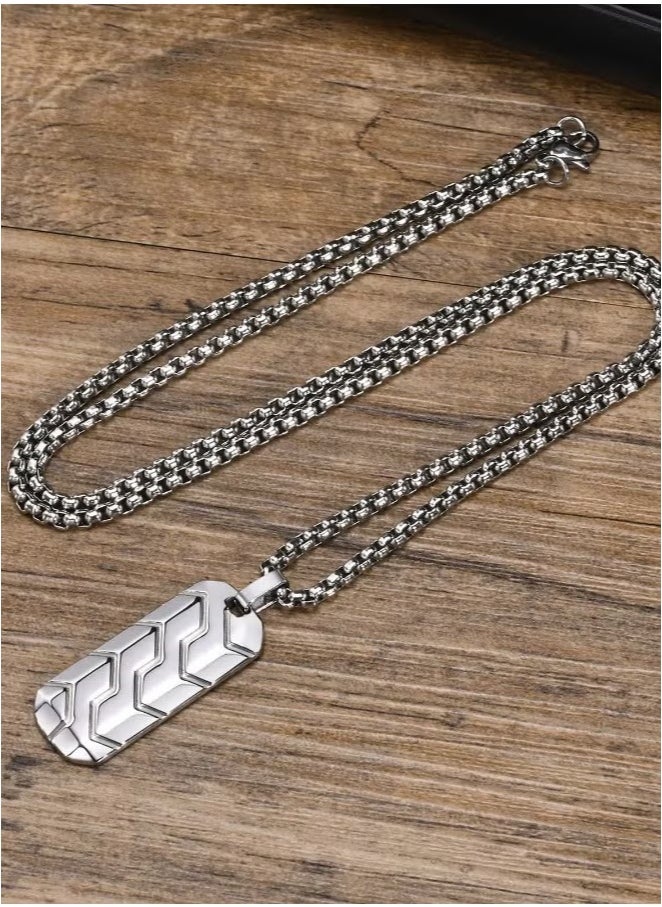 Stainless Steel Geometric Tire Pattern Men's Pendant Necklace (Silver, 60cm)  - Image 4