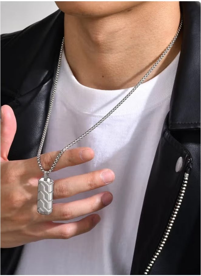 Stainless Steel Geometric Tire Pattern Men's Pendant Necklace (Silver, 60cm)  - Image 2