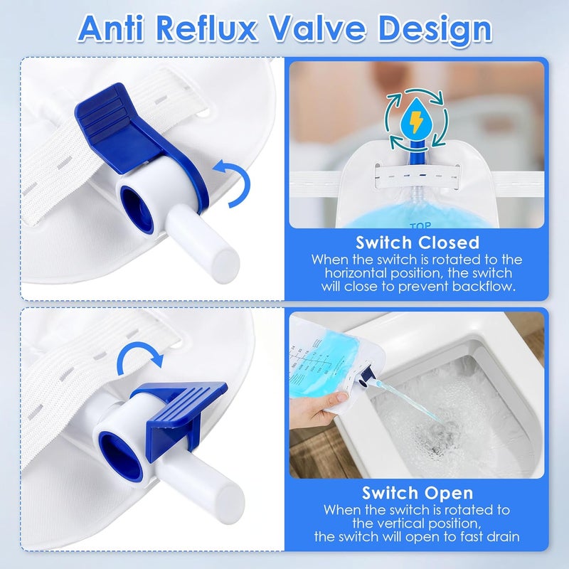 Geiserailie 5 Pack 1000ml Leg Bag Urinary Drainage Bag with 12 Tubing and Anti Reflux Valve 338oz Large Capacity Urine Leg Bag with Cloth Straps Easy Flip Drain Urinary Leg Bag for Men Women - Image 3