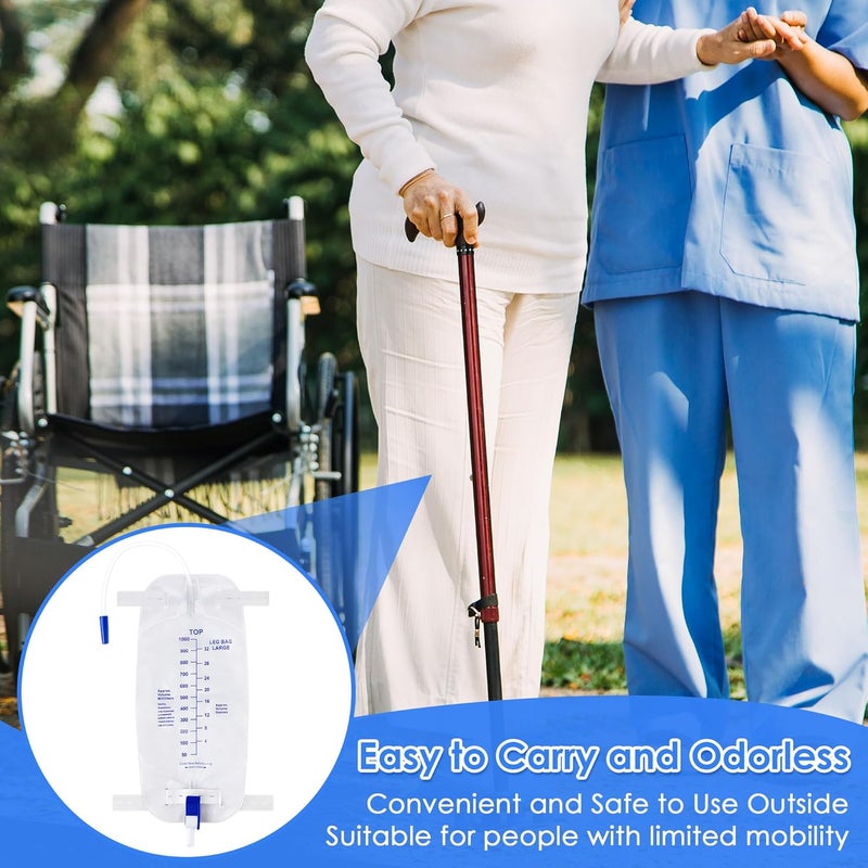 Geiserailie 5 Pack 1000ml Leg Bag Urinary Drainage Bag with 12 Tubing and Anti Reflux Valve 338oz Large Capacity Urine Leg Bag with Cloth Straps Easy Flip Drain Urinary Leg Bag for Men Women - Image 5