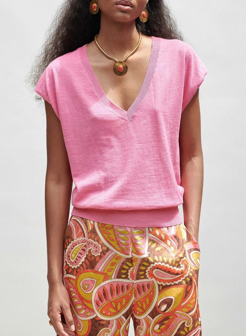 Lola Casademunt V-Neck Linen Sweater