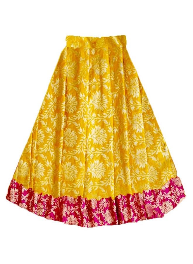 HIBA CREATIONS Baby girl Yellow color banarasi lehenga with pink border and heartshape pink choli for diwali 12-18 Months - Image 2