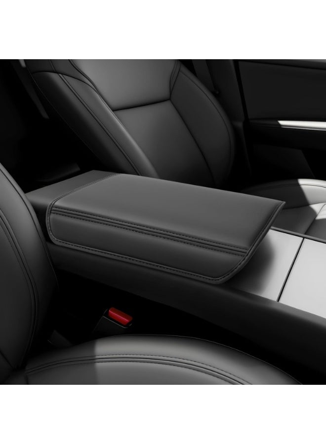 غطاء مسند ذراع الكونسول الوسطي (جلدي) لسيارات Tesla Model Y Juniper (2025-2026) و Model 3 (2024-2026) - باللون الأسود - Image 1