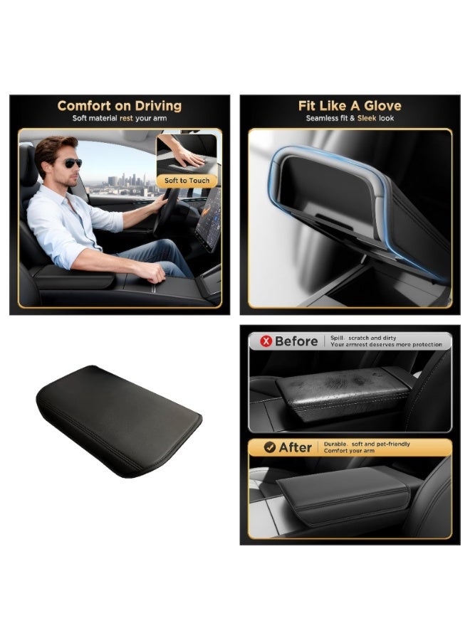 غطاء مسند ذراع الكونسول الوسطي (جلدي) لسيارات Tesla Model Y Juniper (2025-2026) و Model 3 (2024-2026) - باللون الأسود - Image 3