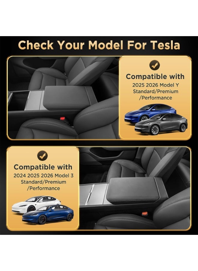 غطاء مسند ذراع الكونسول الوسطي (جلدي) لسيارات Tesla Model Y Juniper (2025-2026) و Model 3 (2024-2026) - باللون الأسود - Image 4
