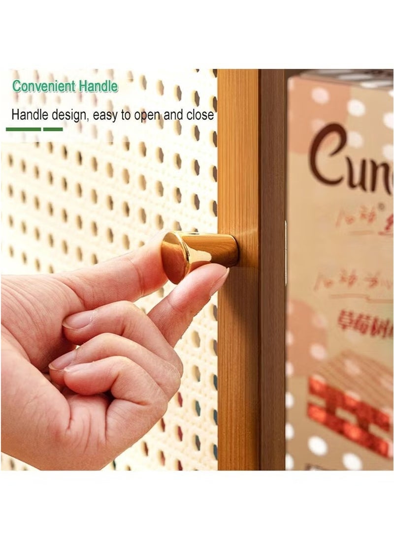 Beauenty 2-Tier Modern Bamboo Wood Nightstand Table, Bedside Table, End Side Tables, Coffee Tables, Home Storage Rack, Bookcase with Rattan Reticulated Door and Storage Compartment for Home Office - Image 4