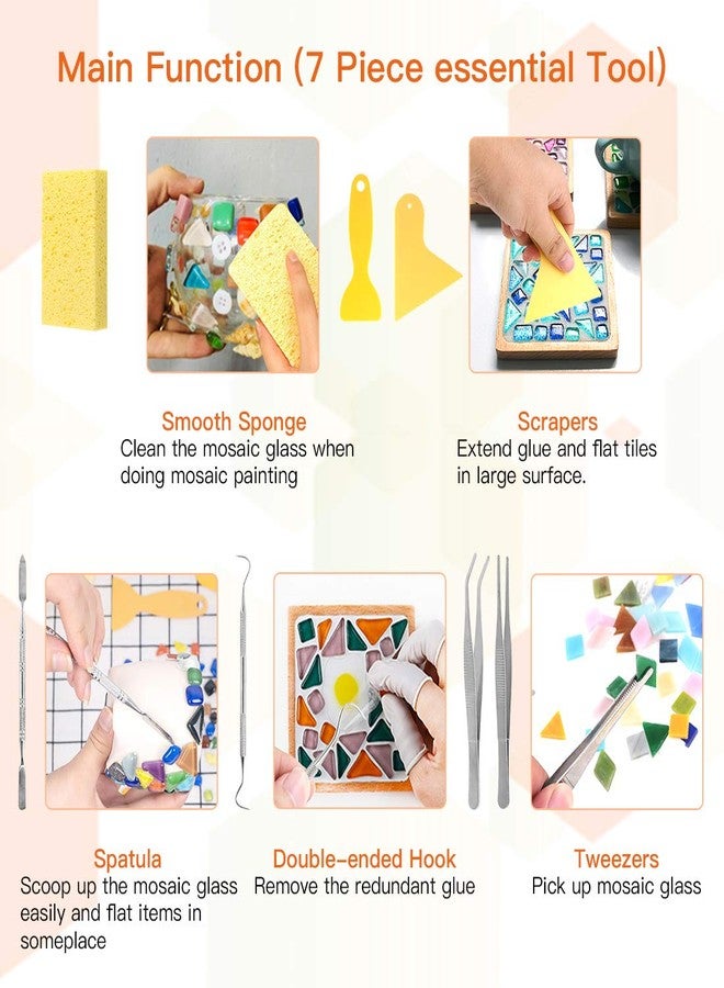Rustark 8 Pieces Mosaic Tools Set Including 200mm Heavy Duty Glass Mosaic Cut Nippers, 2 Scrapers, 2 Tweezers, 1 Double-EndedHook, 1 Spatula, 1 Sponge - Image 5