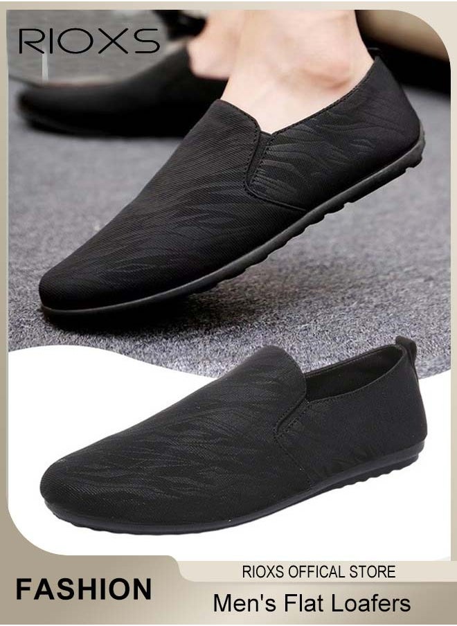 RIOXS - Flat Loafers For Men,Casual Loafers,Slip On Flat Shoes,Canvas Loafer Shoes,Mens Comfy Loafers For Office Outdoor,Breathable Boat Shoes,Lightweight Driving Shoes,Non-slip Walking Shoes - Image 1
