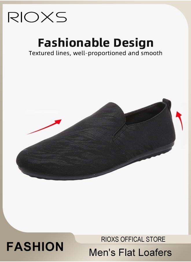 RIOXS - Flat Loafers For Men,Casual Loafers,Slip On Flat Shoes,Canvas Loafer Shoes,Mens Comfy Loafers For Office Outdoor,Breathable Boat Shoes,Lightweight Driving Shoes,Non-slip Walking Shoes - Image 1