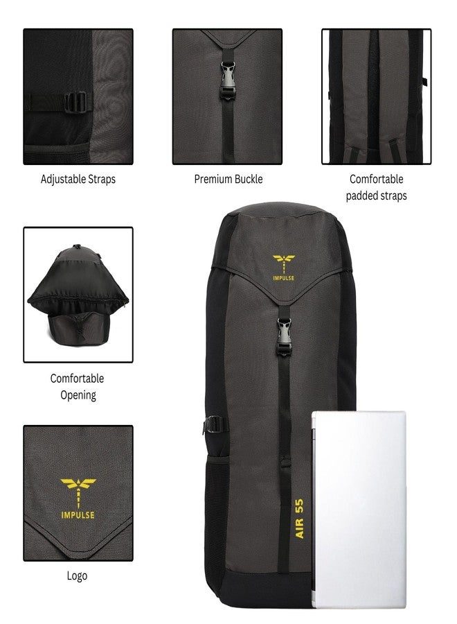 Impulse Rucksack Bags 55 Litres Travel Bag For Men Tourist Bag For Travel 3 Compartment Backpack For Hiking Trekking Bag For Men Camping Air 55 With 1 Year Warranty, Black - Image 2