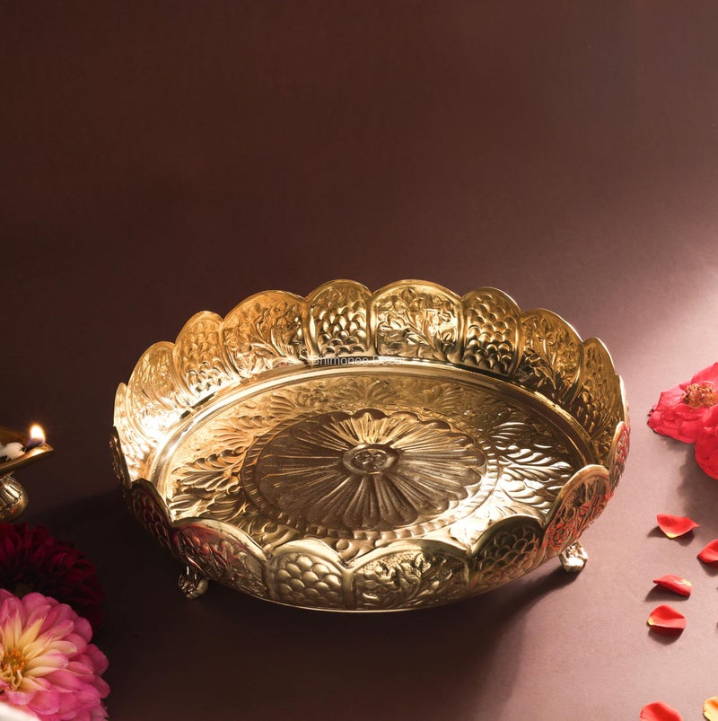 Bhimonee Decor Kangar Plate 10" | 600 gm Decorative Urli, Centerpiece for Home & Office Decor, Pooja, Festivals & Gifting - Image 2