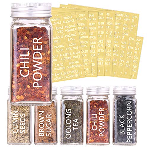 SWOMMOLY 66 Glass Spice Jars with 703 Spice Labels, Chalk Marker and Funnel Complete Set. 66 Square Glass Jars 4oz, Airtight Cap, Pour/sift Shaker Lid - Image 3