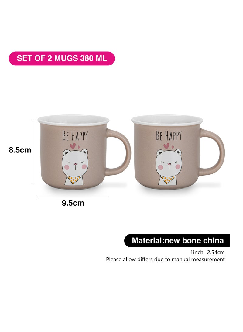 Fissman أكواب 2 قطعة 380 مل كن سعيدًا من بورسلين العظام الجديد - Image 3