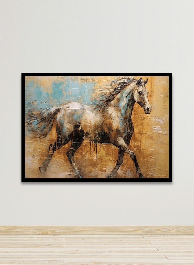 ماركتنا لوحة جدارية قماشية فنية لتزيين الحائط بتصميم أحصنة مع برواز اسود مجوف مقاس 120x80سم قطعة واحدة - Image 1