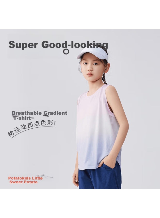 Potatokids Xiaofanshupotatokids Children's Sports Tank Top, Summer Thin Breathable, Boys And Girls Gradient Sleeveless Vest, For Outer Wear And Teenagers - Image 3