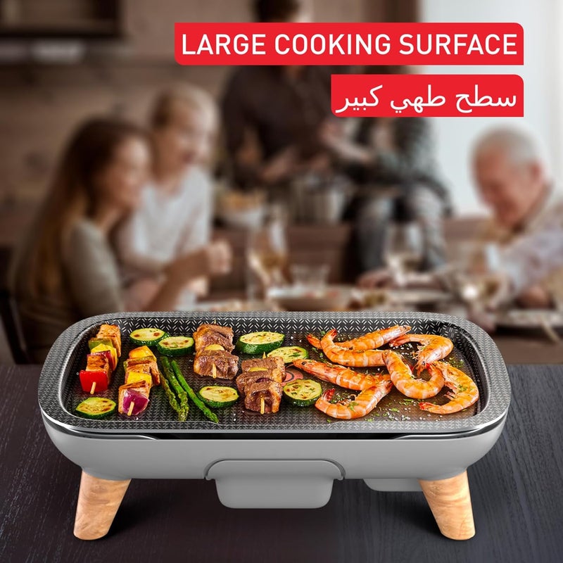 T-fal TEFAL Plancha Des Saveurs Gourmet Electric Grill | 2400 W | Non-Stick Coating | Serves up to 8 | Adjustable Thermostat | Dishwasher-Safe Parts | Grey | made in France | 2 Years Warranty | CB658P27 - Image 4
