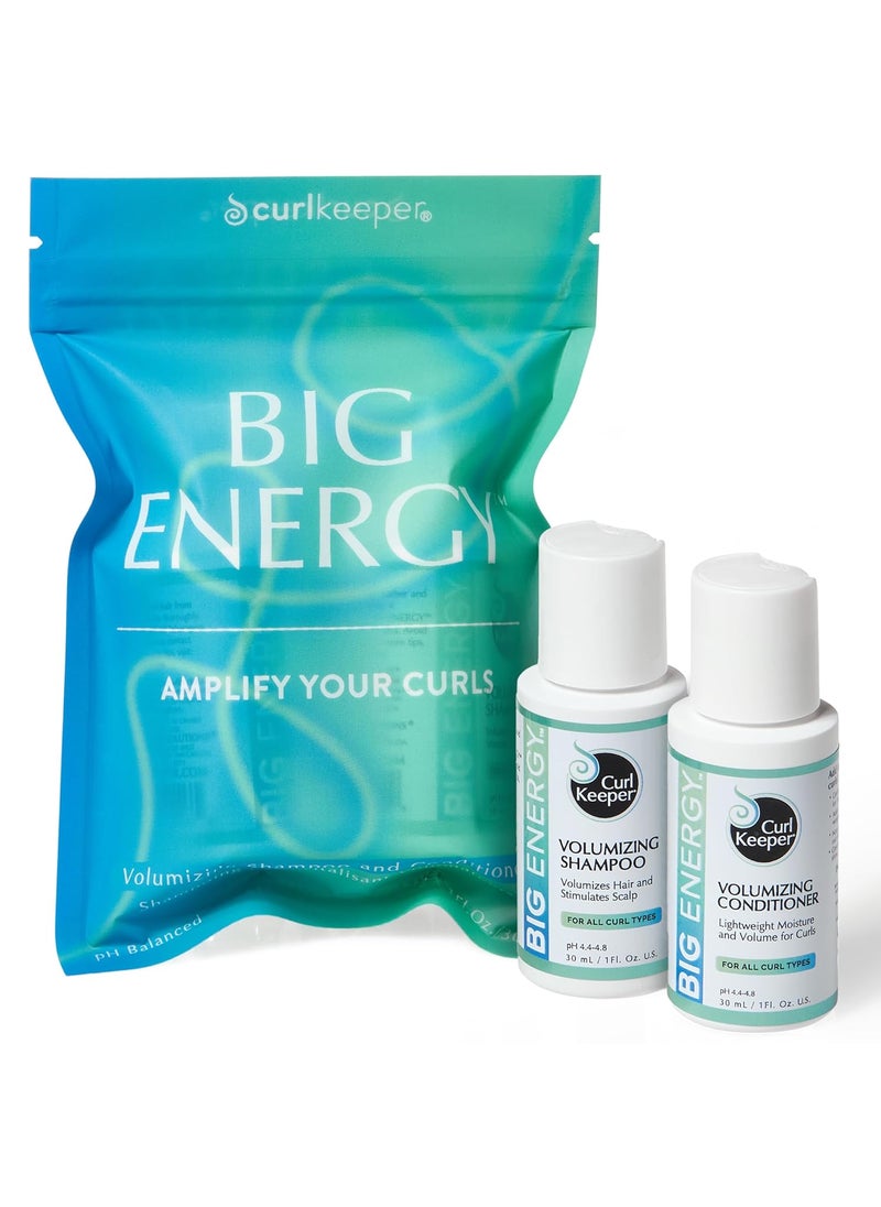 Curl Keeper Curl Keeper Big Energy Volumizing Shampoo & Conditioner, Travel Set with Pouch - Volumizes Hair & Stimulates Scalp for All Curl Types - Sulfate Free, Water-Based Formula, Packed with Rich Minerals 