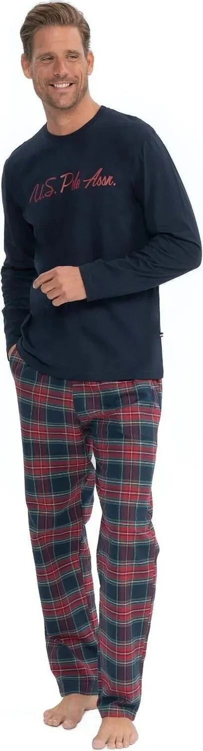 U.S. Polo Assn. 18851 Men's Long Sleeve Round Neck Pajama Set-Navy Blue