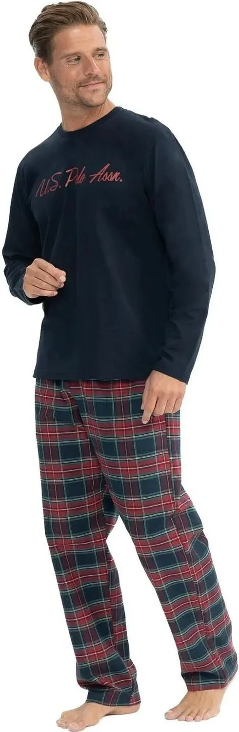 U.S. Polo Assn. 18851 Men's Long Sleeve Round Neck Pajama Set-Navy Blue