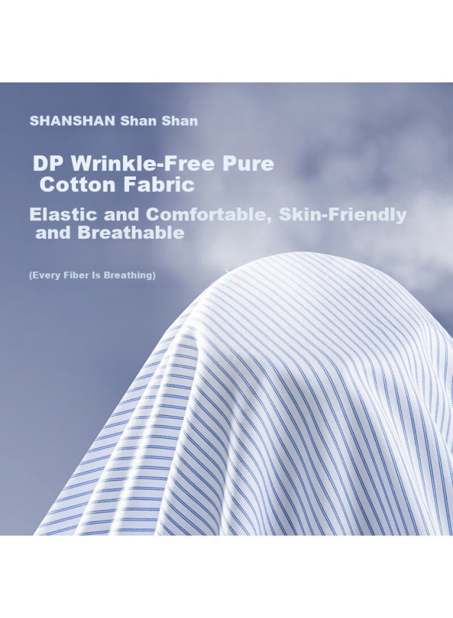 Shanshanshanshan Dp Non-iron Long Sleeve Men's Dress Shirt 100% Cotton Striped Breathable Work Shirt For Commuting - Image 4