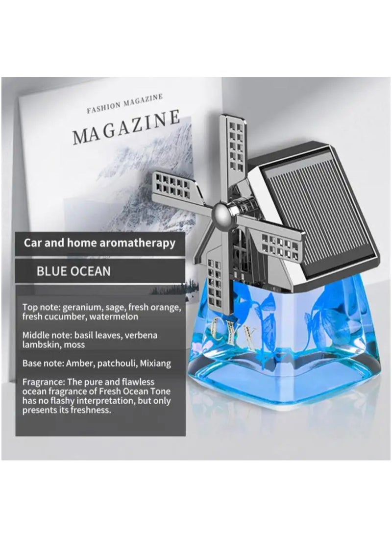 BLUE CORAL Car Air Freshener Light Styling Solar Windmill Model Center Console Decoration Auto Fragrance Air Fresheners Car Accessories (Blue)  - Image 2